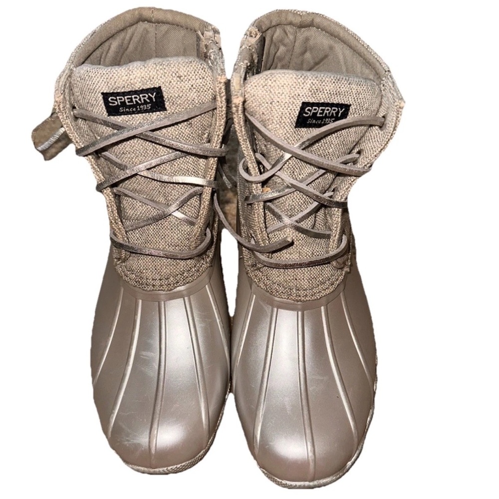Sperry Top Sider Saltwater Youth Girls Size 3Y Silver Waterproof Duck Boots